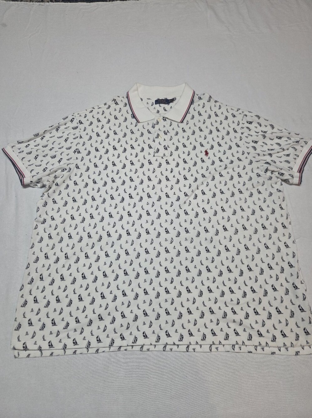 Polo by Ralph Lauren White Polo with Navy Sailboat Print and Red Logo Size 4XB